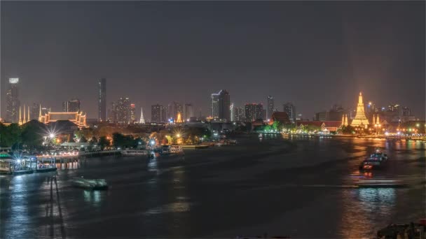 Bangkok, Thailandia, Timelapse - Il fiume Chao Phraya di notte — Video Stock