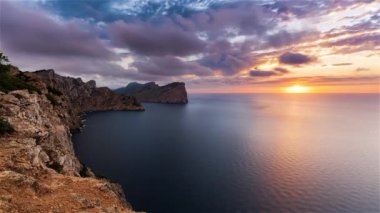 Formentor, İspanya, Timelapse Sunset Formentor 'un kıyısı