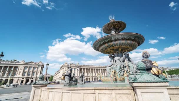 Paris, Frankrike, Timelapse - Fontaine des Fleuves på Place de la Concorde — Stockvideo