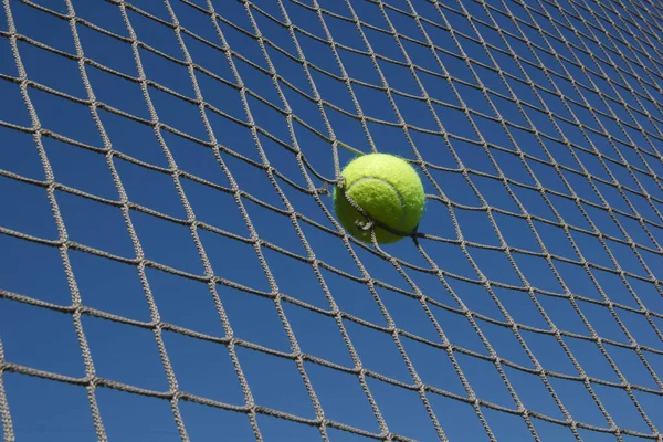 Sert bir darbeden sonra tenis topu halata sıkıştı. seçici odak.