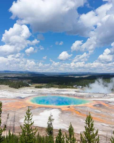 Geotermikus medence és a színes baktériumok a Yellowstone Nemzeti Parkban, a Grand prizma forró tavasz, Wyoming, Amerikai Egyesült Államok — Stock Fotó