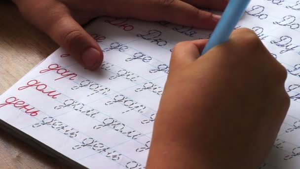 Prescrições para escrever uma criança Criança russa está se preparando para a escola no verão — Vídeo de Stock