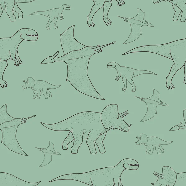 Patrón sin costura vectorial con dinosaurios dibujados a mano — Vector de stock