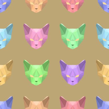 Vektör seamless modeli düşük Poli kediler