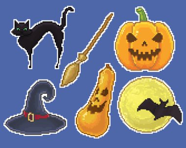 Piksel Cadılar Bayramı çıkartmaları kümesi