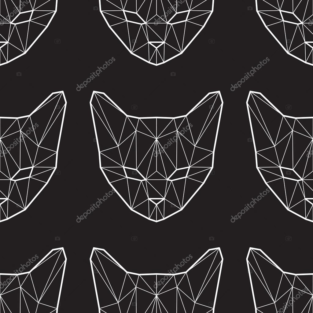 Vector seamless pattern with graph low poly cats