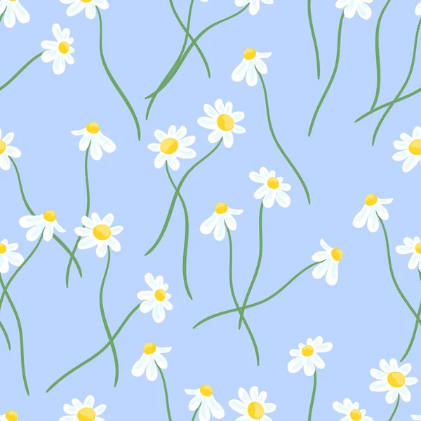 Seamless blue background with a pattern of white daisies — Stock Vector