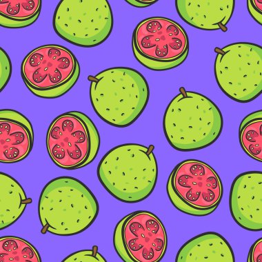 Seamless background with a pattern of guava and slices of guava clipart