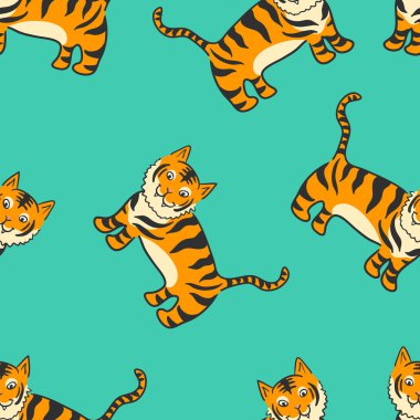 Komik karikatür kaplanlar bir desen ile Dikişsiz arka plan