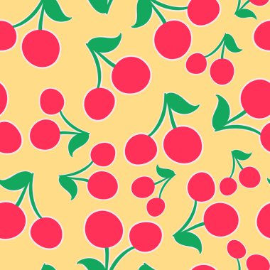 Komik karikatür kırmızı kiraz desenli sorunsuz arka plan
