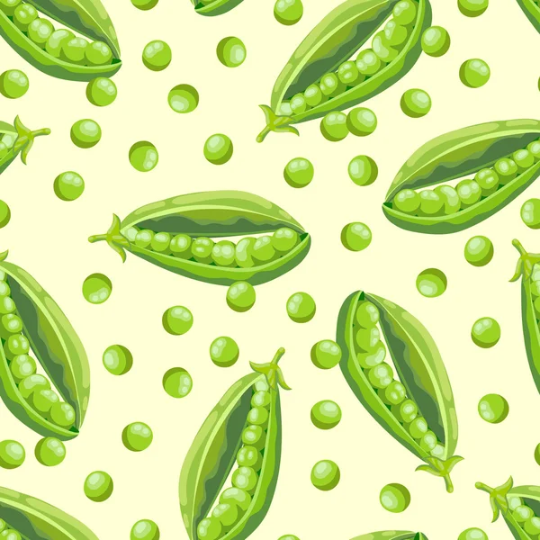 无缝背景与多汁美味的新鲜绿色豌豆的图案 — 图库矢量图片