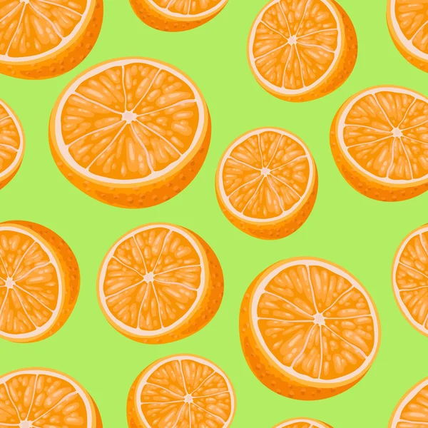 スライスしたジューシーなオレンジ オレンジのパターンでシームレスな背景 — ストックベクタ