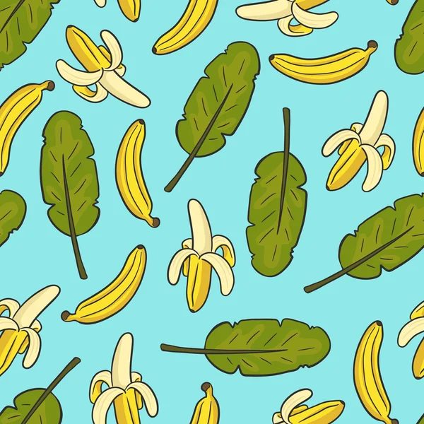 Naadloze achtergrond met een patroon van groene bladeren van tropische palmen en gele bananen — Stockvector