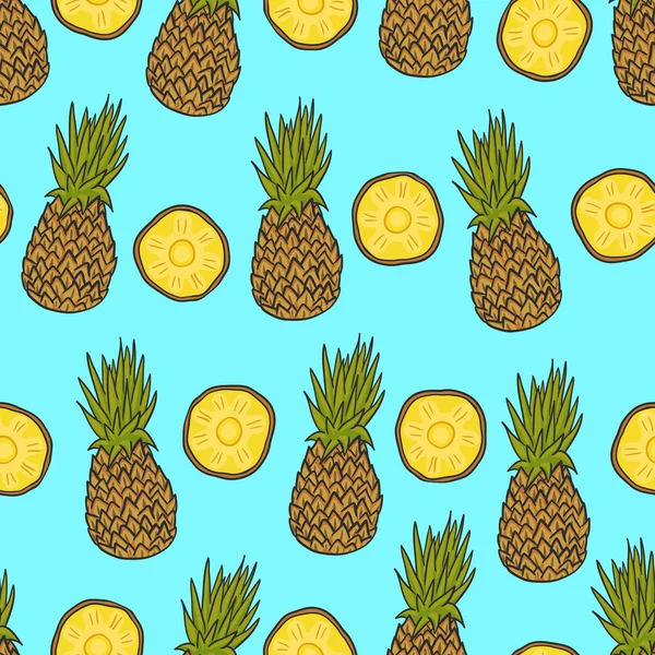 Bezešvé pozadí se vzorem a lahodné ananasu ananas plátky — Stockový vektor