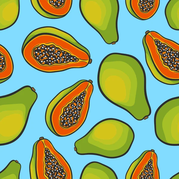Sfondo senza soluzione di continuità con un modello di papaia affettata deliziosa matura — Vettoriale Stock