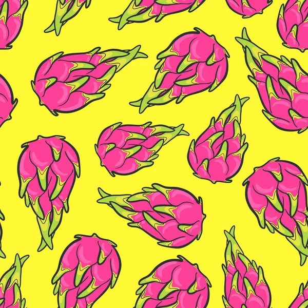 Fond sans couture avec un motif de fruits du dragon — Image vectorielle
