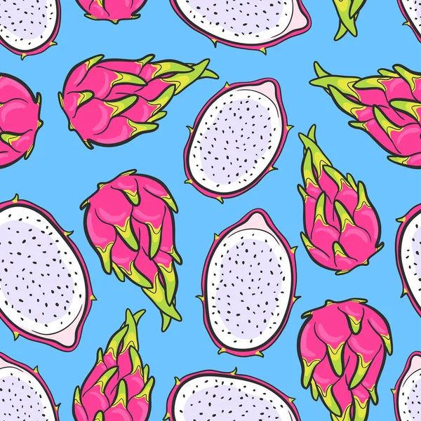 Fond sans couture avec un motif de fruits du dragon — Image vectorielle