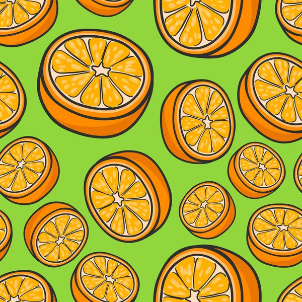 オレンジのスライスのパターンを持つシームレスな背景 — ストックベクタ