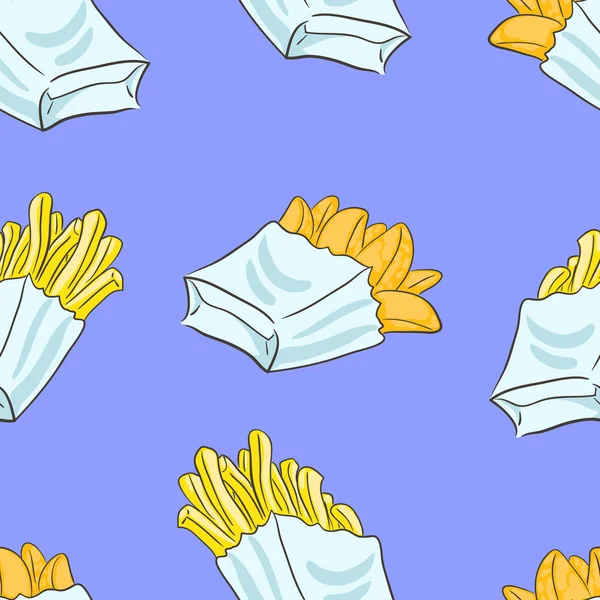 Fondo sin costuras con un patrón de papas fritas y cuñas de papa — Vector de stock