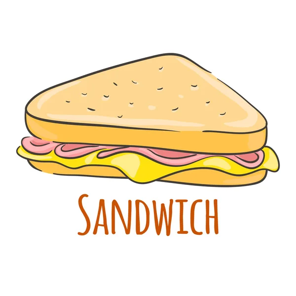 Sandwich con queso y jamón. Conjunto aislado — Vector de stock