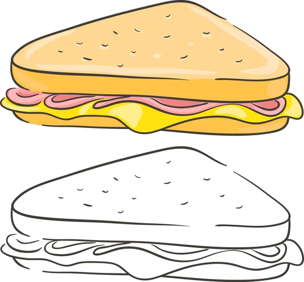 Sandwich mit Käse und Schinken. isoliertes Set — Stockvektor