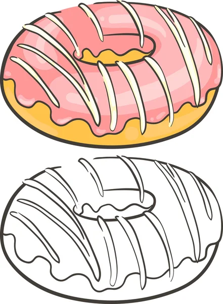 딸기 장식과 함께 맛있는 신선한 도넛. 격리된 세트 — 스톡 벡터