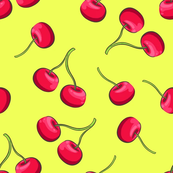 Бесшовный фон с рисунком сочной вкусной вишни — стоковый вектор