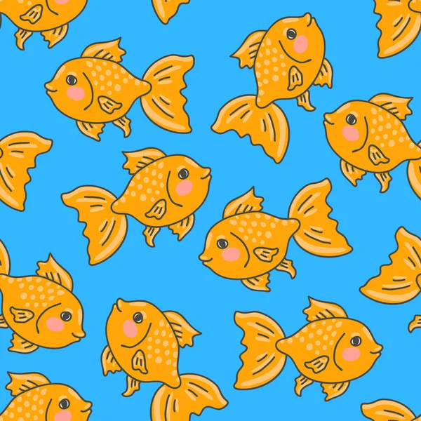 Bezproblemowe tło z wzorem cute Cartoon Goldfish z rumieniec — Wektor stockowy