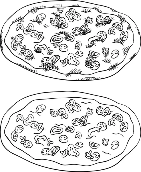 Pizza with mushrooms, tomatoes, peppers and pepperoni. Isolated set — Stockový vektor