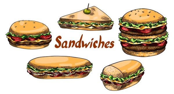 Conjunto de sanduíches frescos —  Vetores de Stock