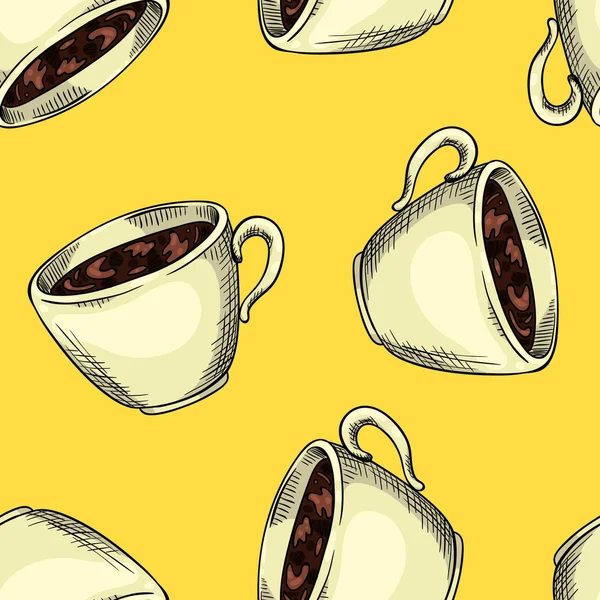 Nahtloser Hintergrund mit einem Muster von schwarzem Kaffee in einer Tasse — Stockvektor