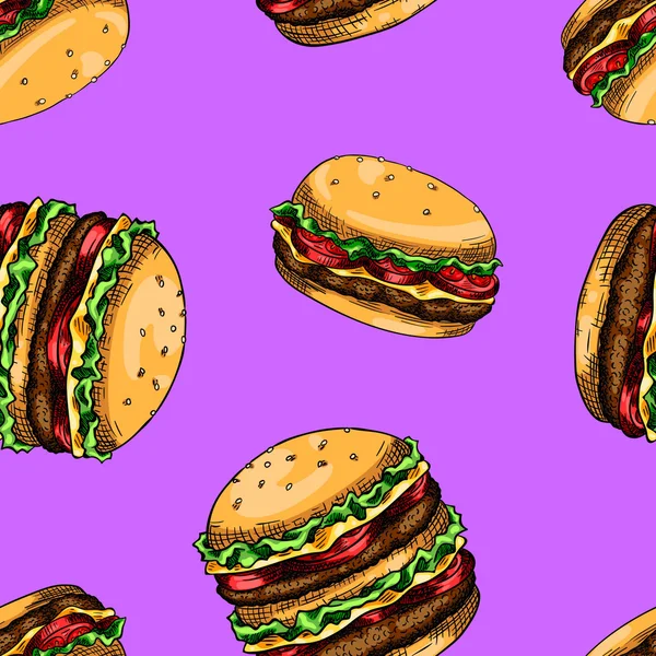 Naadloze achtergrond met een patroon van hamburgers — Stockvector