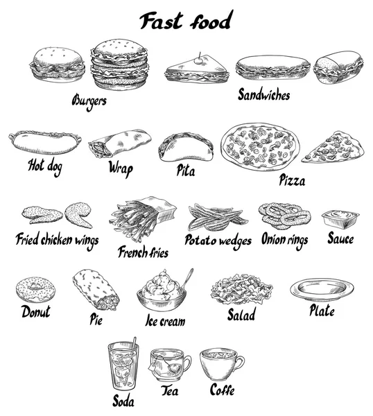 Makanan cepat saji ditetapkan - Stok Vektor