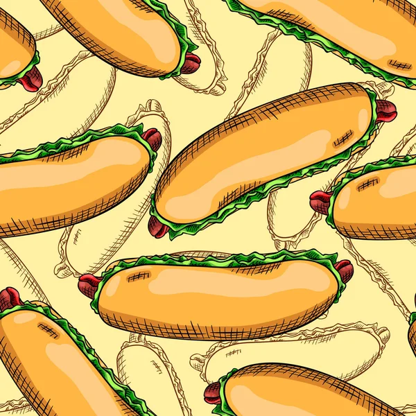 Seamless background with a pattern of hot dogs — Stock Vector