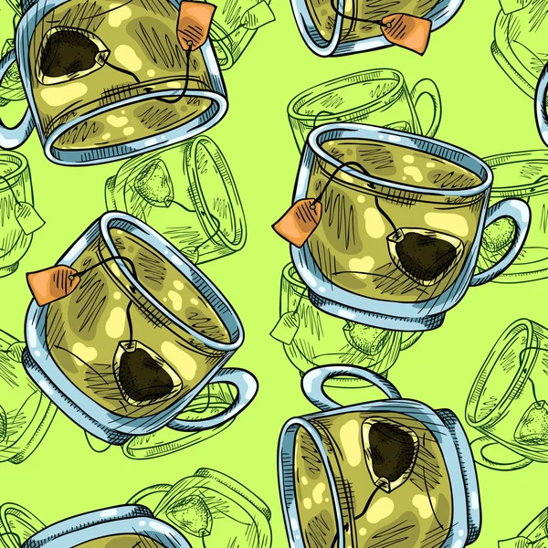 无缝背景图案的透明杯绿茶 — 图库矢量图片