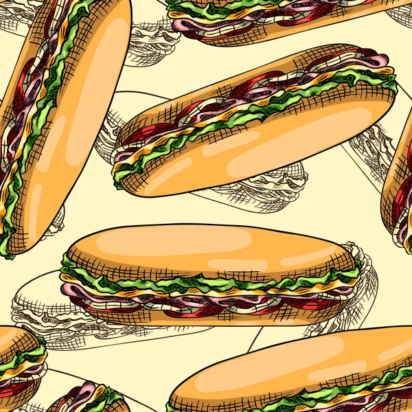 Nahtloser Hintergrund mit einem Muster von Sandwich — Stockvektor