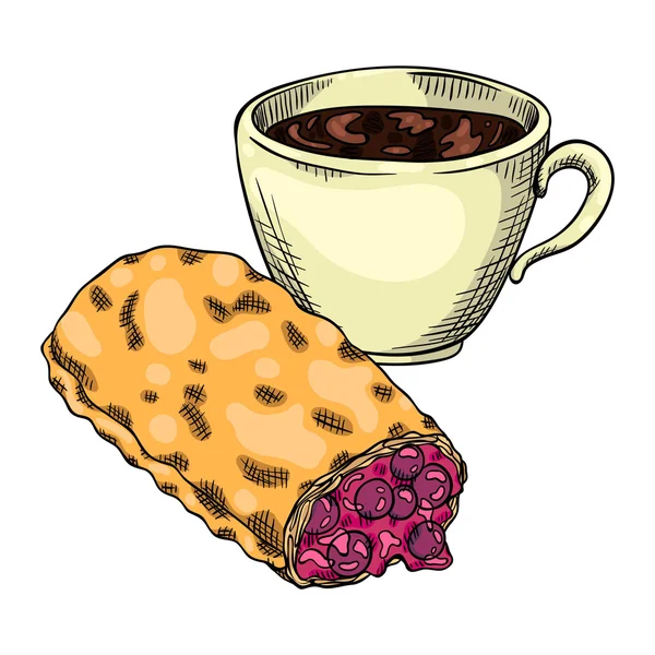 Pastel de café y bayas — Archivo Imágenes Vectoriales