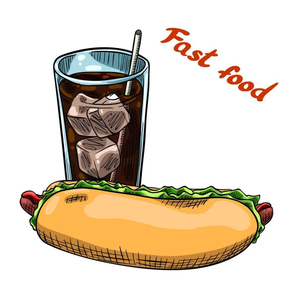 Hot-dog és szóda — Stock Vector