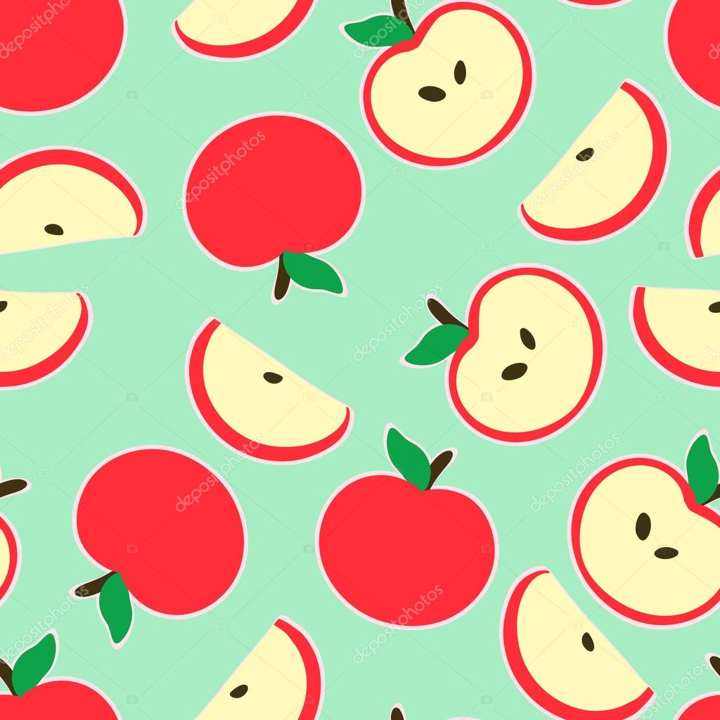 Seamless green background with a pattern of funny cartoon red apple Stock  Vector by ©hagra 103108368