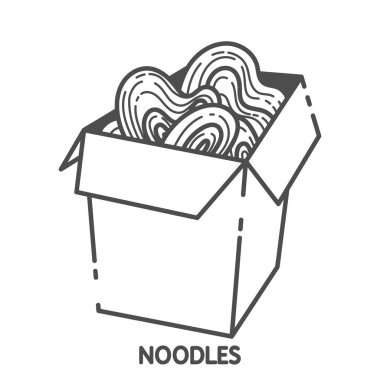 Wok with noodles. Traditional asian food. Chinese, Japanese cuisine. Fast food takeout in a box. Minimalistic flat design. Isolated illustration on white background. vector