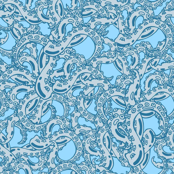 Kusursuz bir arka plan ve su altı canavarı ahtapotunun enayilerle el çizimi dokunaçları.