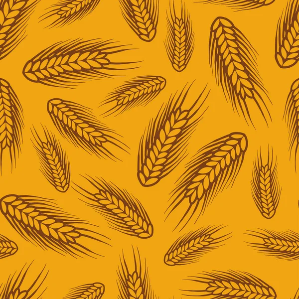 Nahtloser Hintergrund Mit Einem Muster Von Handgezeichneten Ähren Aus Gerstenkorn — Stockvektor