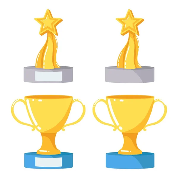 Gold Cup Winning Sports Competition Gold Statuette Shape Star Reward — Stock Vector