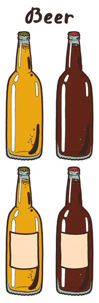 Garrafa Estreita Transparente Cerveja Fresca Fria Com Espuma Bolhas Fechadas — Vetor de Stock
