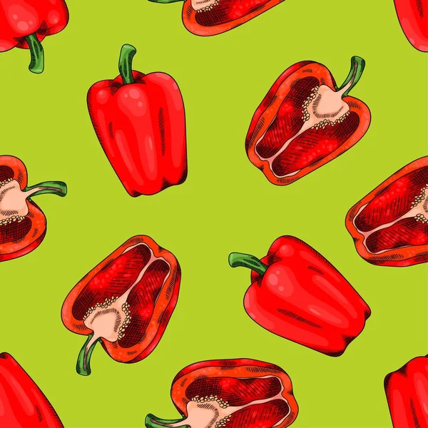 Fondo Sin Costuras Con Patrón Pimiento Rojo Fresco Crudo Maduro — Vector de stock