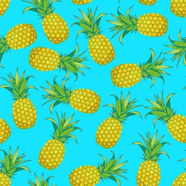 Ananas Vorhanden Saftige Süße Tropische Exotische Gelbe Früchte Mit Grünen — Stockvektor