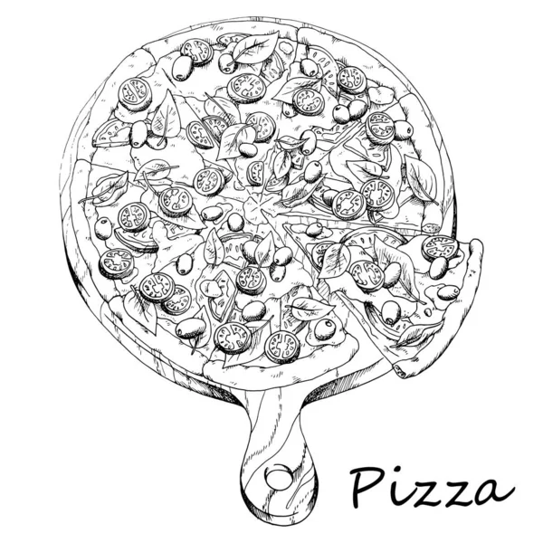 Pizza Vegetariana Vegetal Italiana Caliente Fresca Del Restaurante Casero Una — Vector de stock