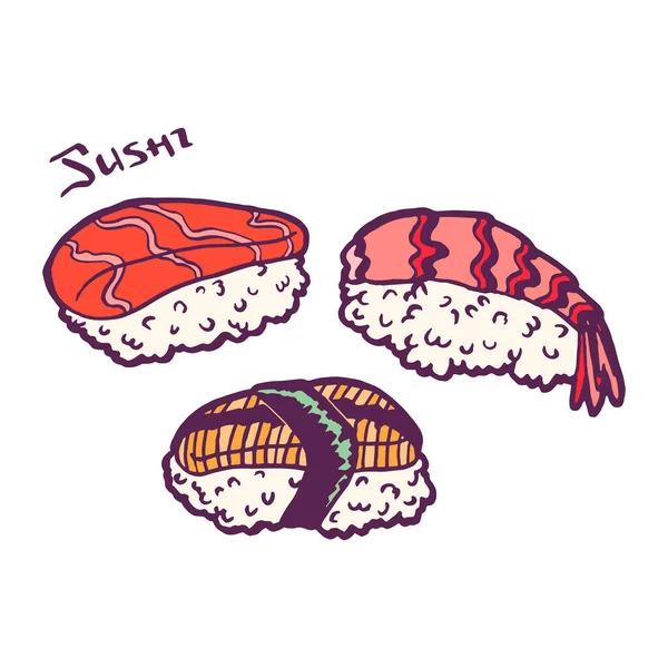 Sushi Nigiri Mariscos Arroz Plato Bento Tradicional Asiático Japonés Conjunto — Vector de stock
