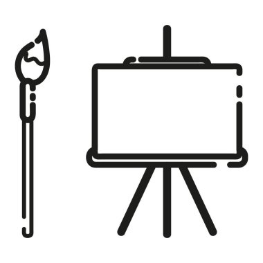 Çadır bezi ve boya fırçası. Resim yapmak. Yaratıcı hobi. Web, uygulamalar ve tasarım için satır simgeleri. Minimalist düz biçim.