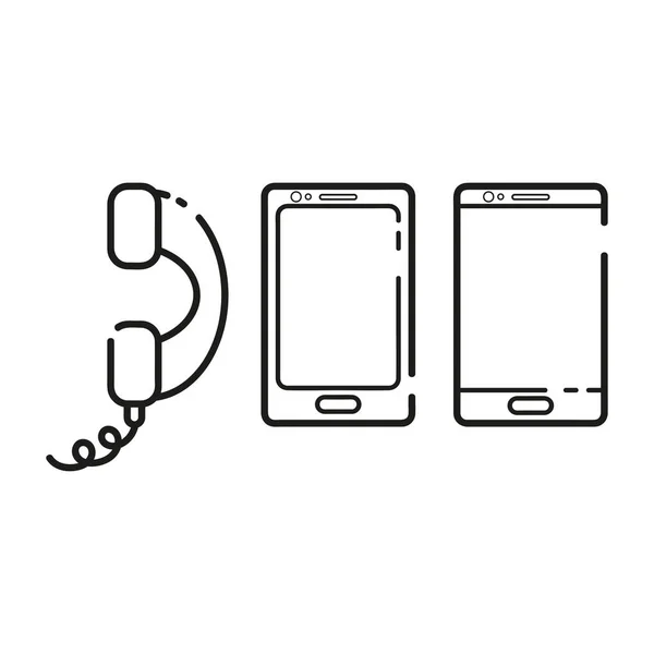 Okostelefon Régi Telefon Vevő Dróttal Vékony Vonal Ikonok Web Alkalmazások — Stock Vector